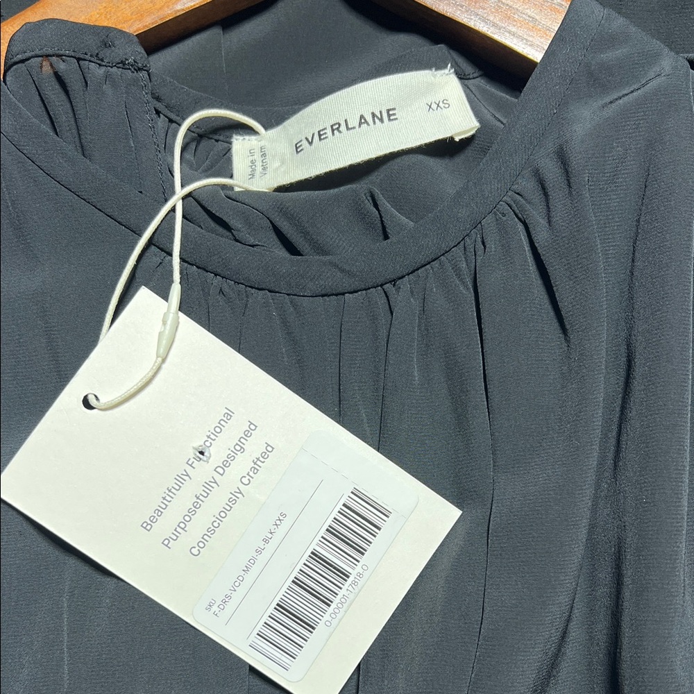 Everlane The Gathered Midi Dress Black  XXS New With Tag - Picture 2 of 10